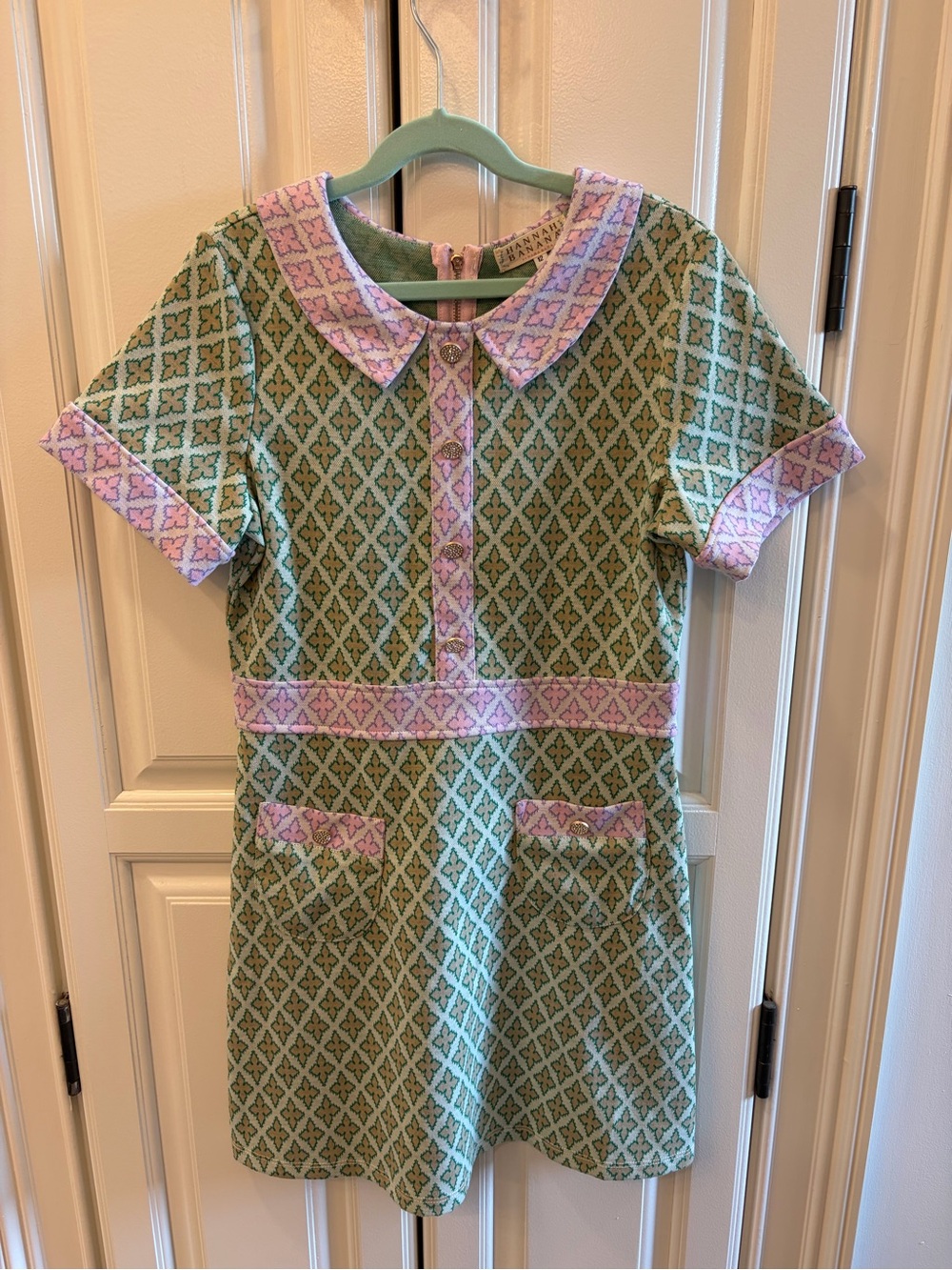 Hannah Banana Green and Lilac Patterned Knit Dress
